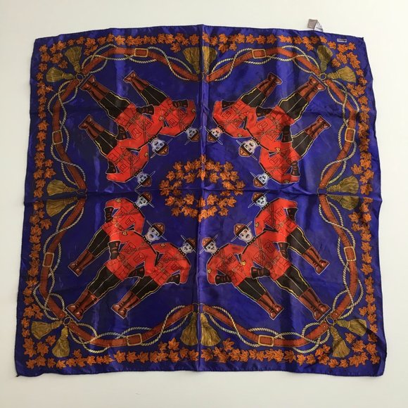 SKEMO Vintage Canadian Soldiers Print Square Scarf Purple Orange 26x27" - Picture 2 of 14
